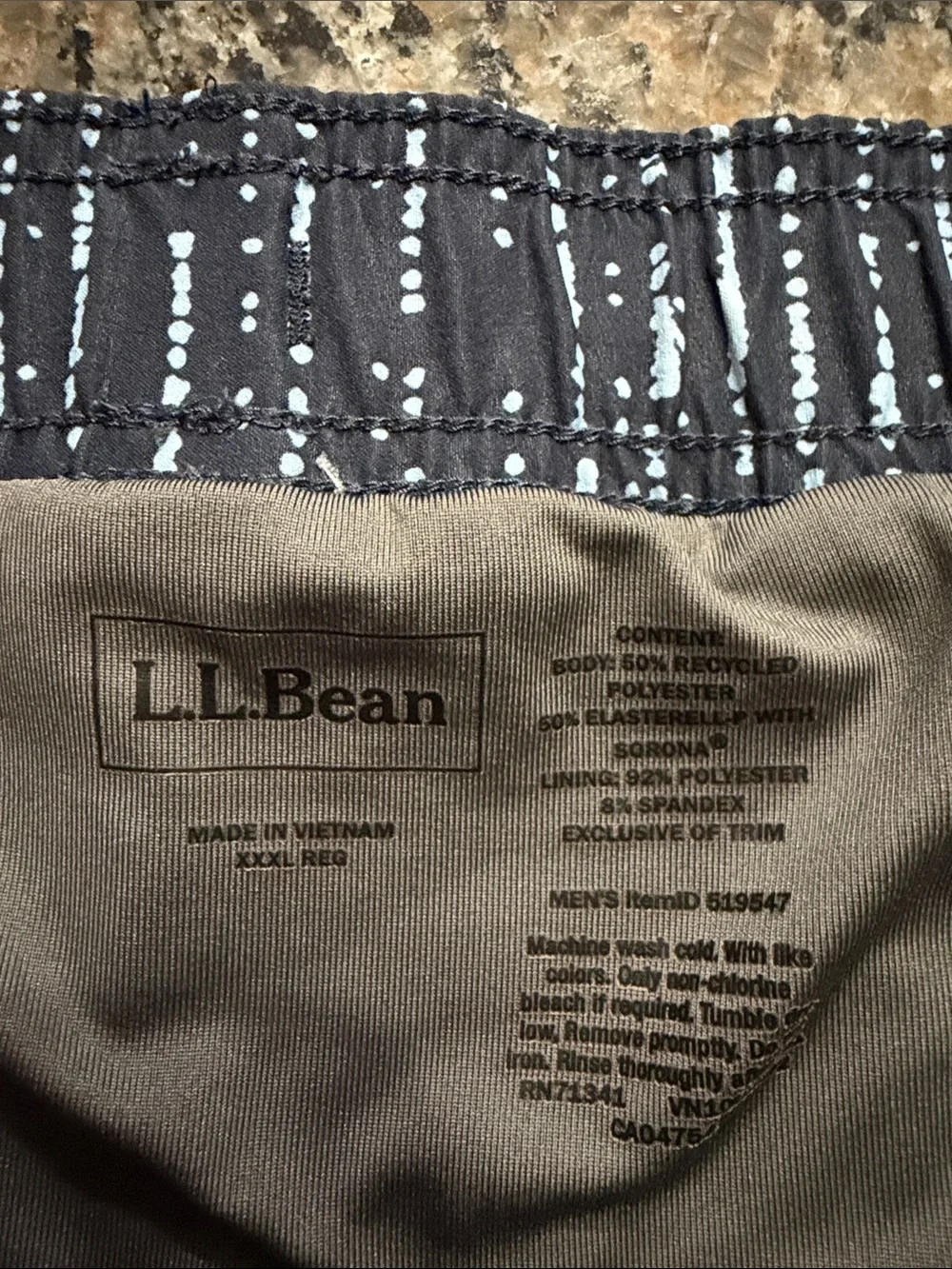 LL Bean Men's Navy & Light Blue Geometric Swim/Board Shorts size 3XL